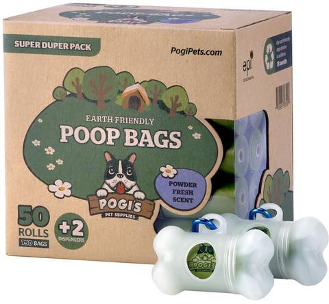 Pogi's Pet Supplies - Poop Bags - Powder Fresh Scent - 50 Packs - With 2 Dispensers